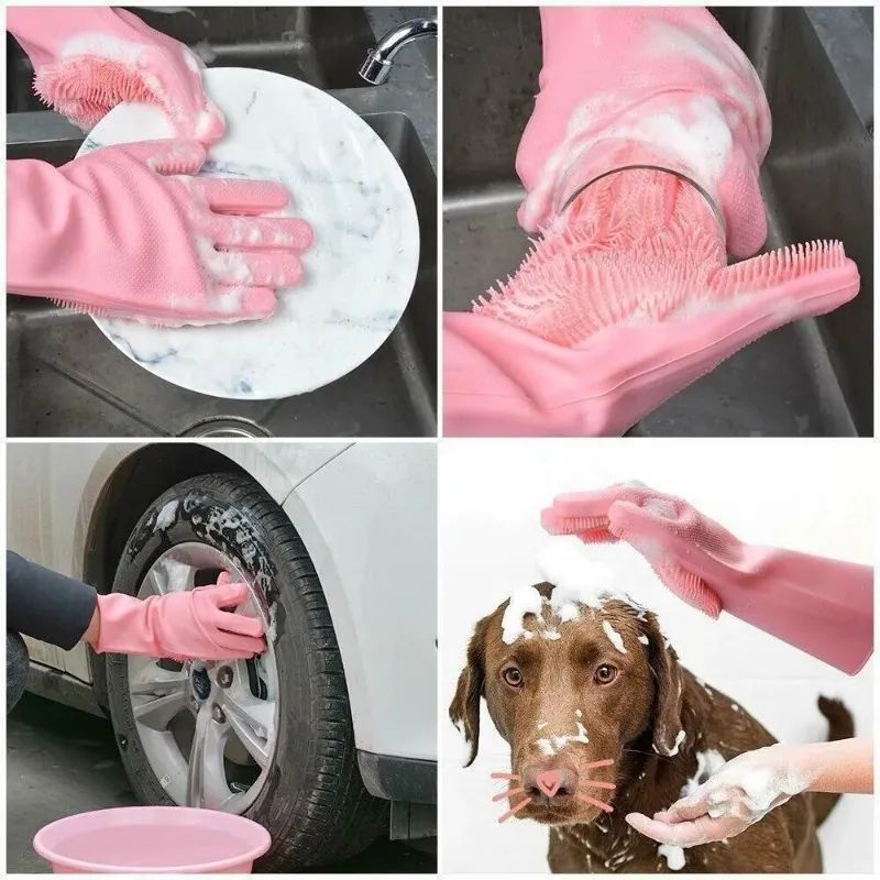 Washing Gloves Silicone Waterproof Insulated Gloves Bathroom Kitchen And Bathroom Cleaning Car Wash Multi-Purpose Gloves