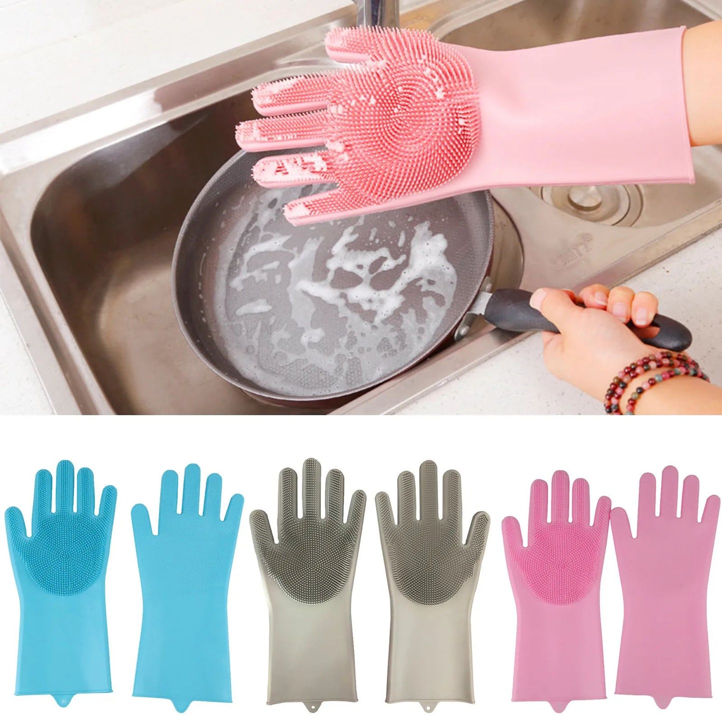 Washing Gloves Silicone Waterproof Insulated Gloves Bathroom Kitchen And Bathroom Cleaning Car Wash Multi-Purpose Gloves