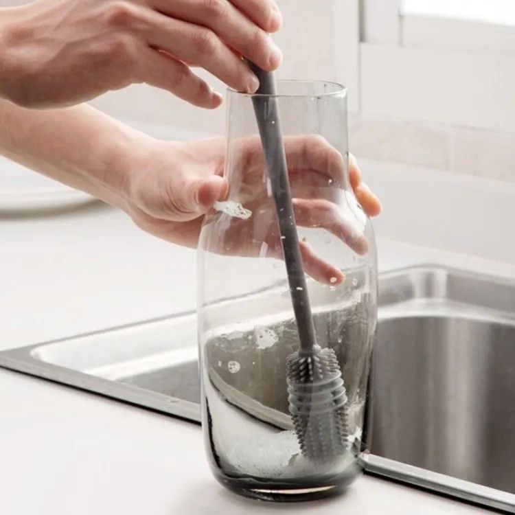 Long Handle Silicone Milk Bottle Brush Glass Bottle Cleaning Brush Multifunction Cup Mouth Scrubber Household Cleaning Tool