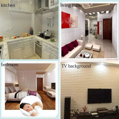 3D Brick Wall Stickers, Self Adhesive Wallpaper Foam Sheet, PE Foam High Quality Brick Wallpaper, Sofa Background Wall Décor, Peel And Stick 3D Art Wall Brick Room Panels For TV Walls – White – 70*77cm