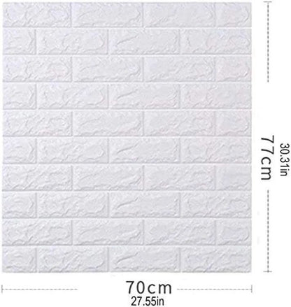 3D Brick Wall Stickers, Self Adhesive Wallpaper Foam Sheet, PE Foam High Quality Brick Wallpaper, Sofa Background Wall Décor, Peel And Stick 3D Art Wall Brick Room Panels For TV Walls – White – 70*77cm