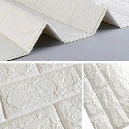 3D Brick Wall Stickers, Self Adhesive Wallpaper Foam Sheet, PE Foam High Quality Brick Wallpaper, Sofa Background Wall Décor, Peel And Stick 3D Art Wall Brick Room Panels For TV Walls – White – 70*77cm