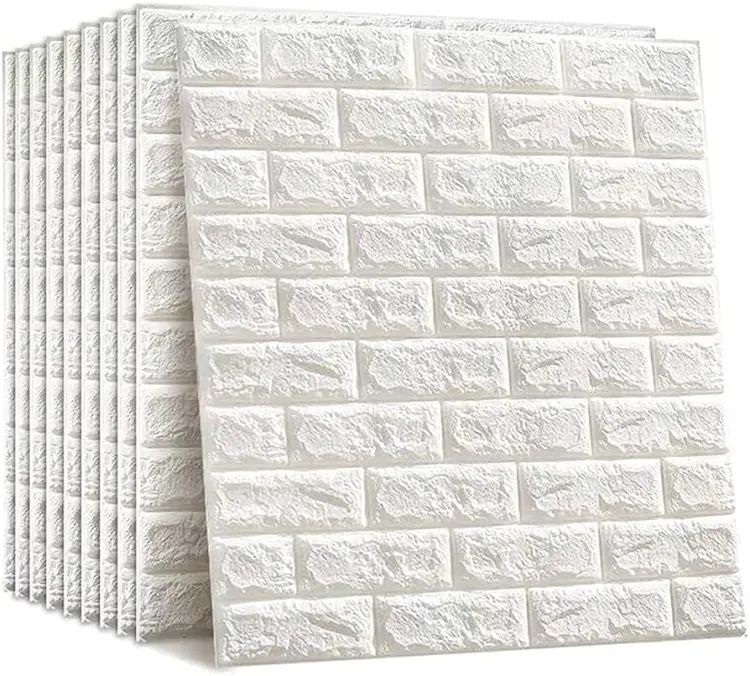 3D Brick Wall Stickers, Self Adhesive Wallpaper Foam Sheet, PE Foam High Quality Brick Wallpaper, Sofa Background Wall Décor, Peel And Stick 3D Art Wall Brick Room Panels For TV Walls – White – 70*77cm