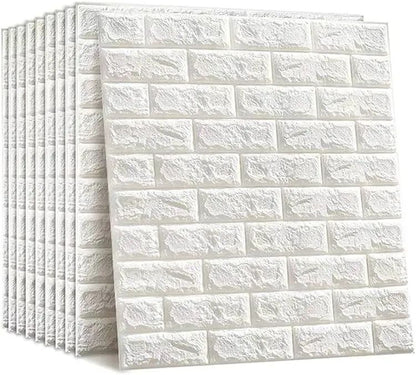 3D Brick Wall Stickers, Self Adhesive Wallpaper Foam Sheet, PE Foam High Quality Brick Wallpaper, Sofa Background Wall Décor, Peel And Stick 3D Art Wall Brick Room Panels For TV Walls – White – 70*77cm