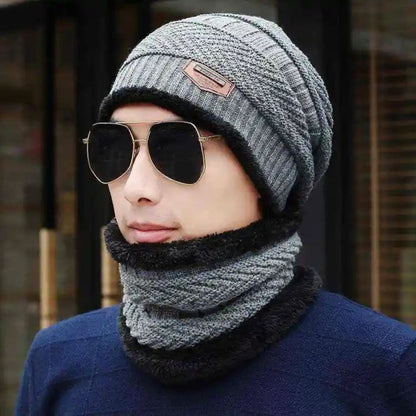 2pc Winter Cap Beanie Hat Cap Neck Warmer Scarf Set Fleece Lined Skull Cap And Scarf Unisex Hat & Scarf Set Stylish Knit Skull Cap For Men Women