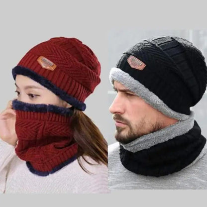 2pc Winter Cap Beanie Hat Cap Neck Warmer Scarf Set Fleece Lined Skull Cap And Scarf Unisex Hat & Scarf Set Stylish Knit Skull Cap For Men Women