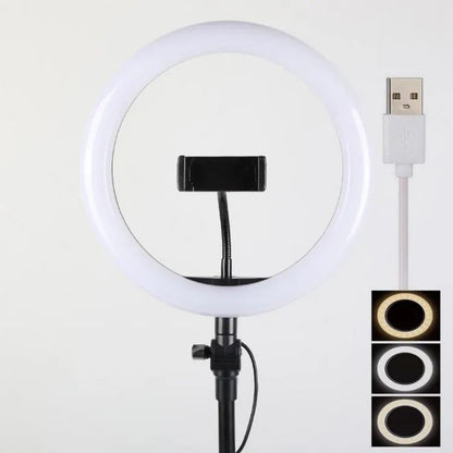 26 CM Selfie LED Ring Light With Ball Head Mobile Holder 3 Colour Brightness With Dimm Full Option