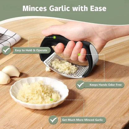 Garlic Press, Manual Garlic Press Rocker With Handle, Stainless Steel Garlic Crusher Masher, Ginger Garlic Chopper Kitchen Gadget Tool Garlic Cutter, Hand Press Tool For Garlic Paste