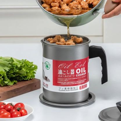 Easy Kitchen Oil Filter Pot Oil Strainer Pot Stainless Steel Grease Strainer Oil Storage Pot Oil Container Stainless Steel Oiler Tank Container Grease Keeper With Filter Dust Lid Non Slip Handle For Frying Oil And Cooking Grease