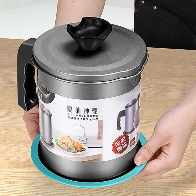 Easy Kitchen Oil Filter Pot Oil Strainer Pot Stainless Steel Grease Strainer Oil Storage Pot Oil Container Stainless Steel Oiler Tank Container Grease Keeper With Filter Dust Lid Non Slip Handle For Frying Oil And Cooking Grease