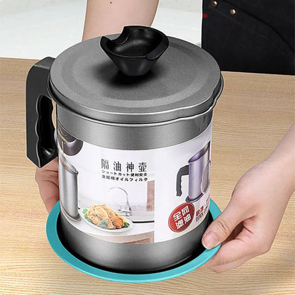 Easy Kitchen Oil Filter Pot Oil Strainer Pot Stainless Steel Grease Strainer Oil Storage Pot Oil Container Stainless Steel Oiler Tank Container Grease Keeper With Filter Dust Lid Non Slip Handle For Frying Oil And Cooking Grease