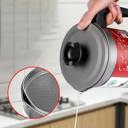 Easy Kitchen Oil Filter Pot Oil Strainer Pot Stainless Steel Grease Strainer Oil Storage Pot Oil Container Stainless Steel Oiler Tank Container Grease Keeper With Filter Dust Lid Non Slip Handle For Frying Oil And Cooking Grease