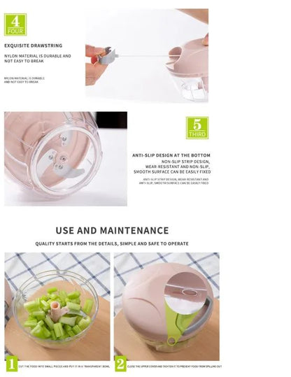 5 Blades Manual Vegetable Chopper Cutter Hand Pull Food Chopper
