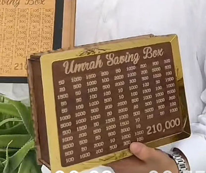 Umrah Savings Box 280 Days Wooden Money Saving Jar for Hajj Umrah Islamic Halal Savings Plan Daily Pilgrimage Tracker Gift for Muslims Eid Ramadan Savings Box