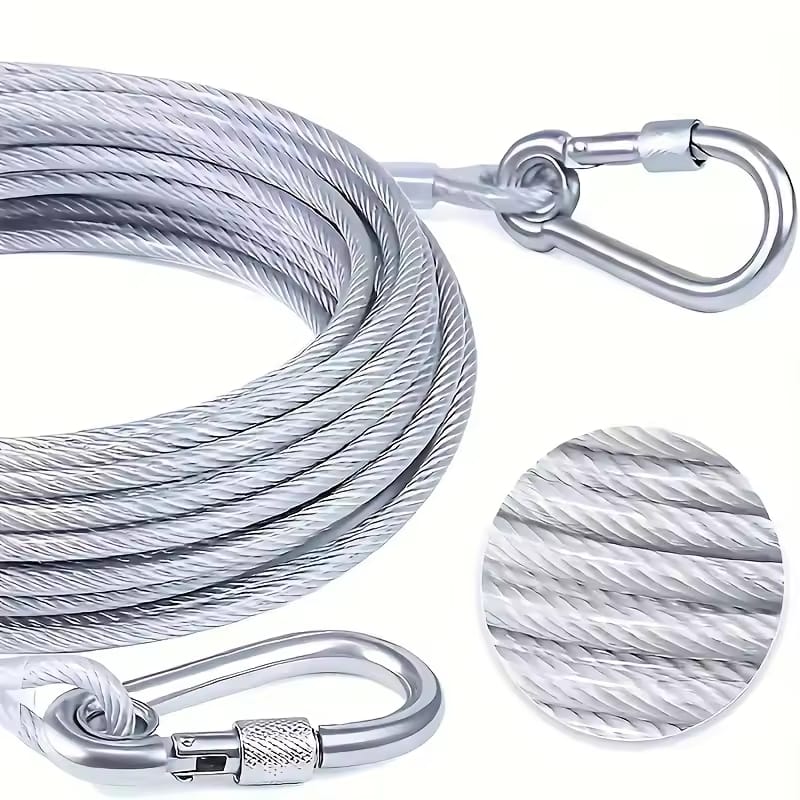 Strong stainless steel clothesline rope (2 metre) with hooks, perfect for hanging clothes indoors or outdoors