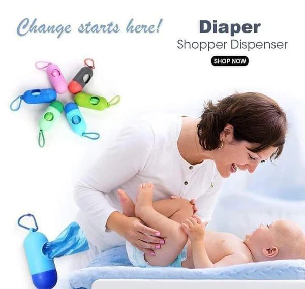 Portable Diaper Bag Dispenser with 2 Refill Rolls Travel Baby Poop Bag Holder