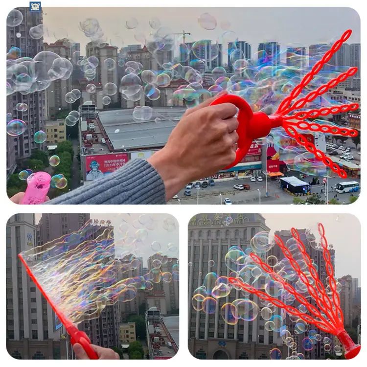Childrenworld Kids Bubble Wand Smiling Face Bubble Wand Toy with Leak proof Design for Indoor Outdoor Fun 32 Holes Bubble Stick with Bubbles Refill Five Claws Bubble Maker Automatic Bubble Machine