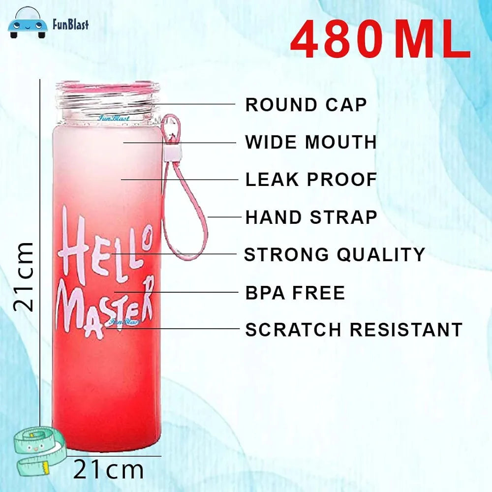 Hello Master Glass Water Bottle for School College Office 480 ml
