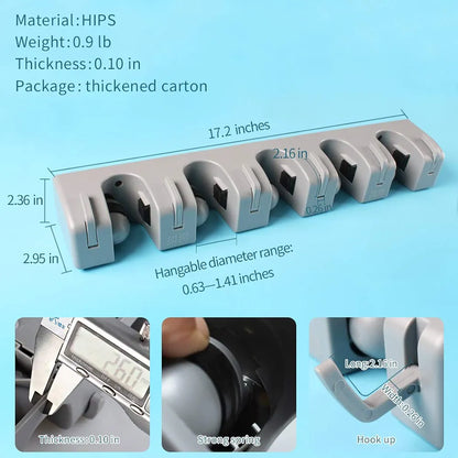 5 in 1 Broom and Mop Holder Wall Mounted Mop Rack Cleaning Tool Hook Wall Hook