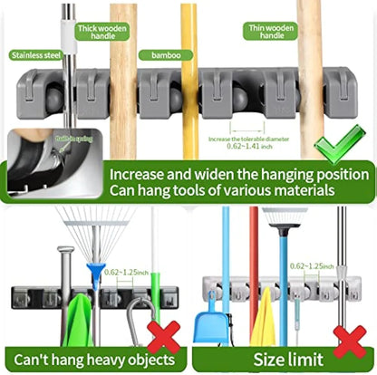 5 in 1 Broom and Mop Holder Wall Mounted Mop Rack Cleaning Tool Hook Wall Hook