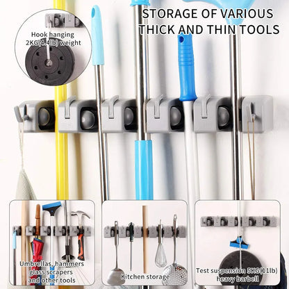 5 in 1 Broom and Mop Holder Wall Mounted Mop Rack Cleaning Tool Hook Wall Hook