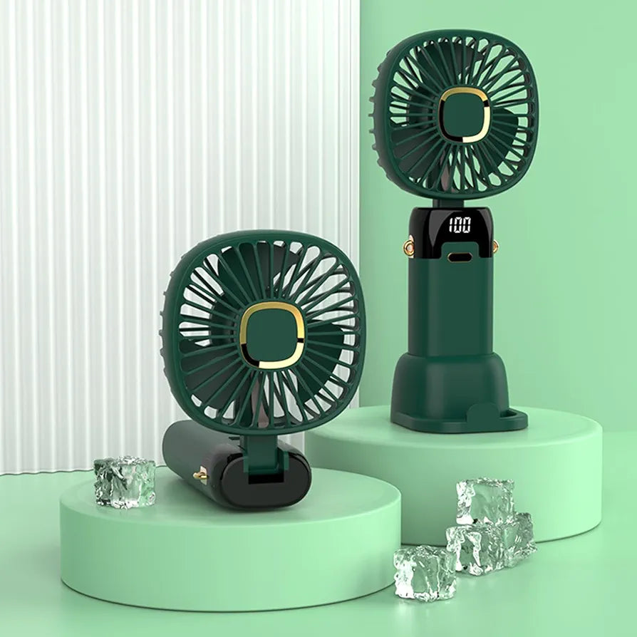 Foldable USB Neck Hanging Fan 5 Speed USB Fan Led Display Screen Rechargeable With Phone Stand