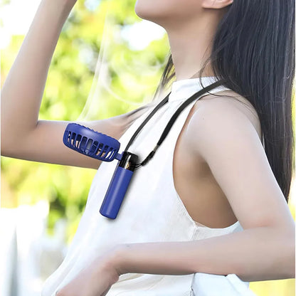 Foldable USB Neck Hanging Fan 5 Speed USB Fan Led Display Screen Rechargeable With Phone Stand