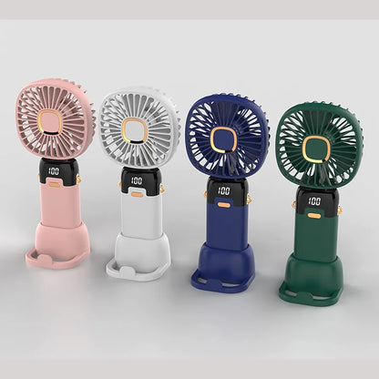Foldable USB Neck Hanging Fan 5 Speed USB Fan Led Display Screen Rechargeable With Phone Stand