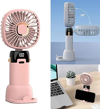 Foldable USB Neck Hanging Fan 5 Speed USB Fan Led Display Screen Rechargeable With Phone Stand
