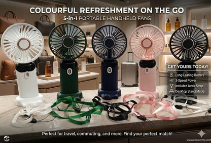 Foldable USB Neck Hanging Fan 5 Speed USB Fan Led Display Screen Rechargeable With Phone Stand