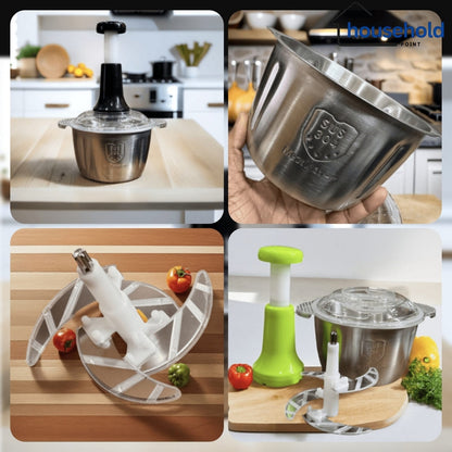 2.0Litre 4 Blades Premium Quality Meat and Vegetable Push Chopper with Stainless Steel Bowl