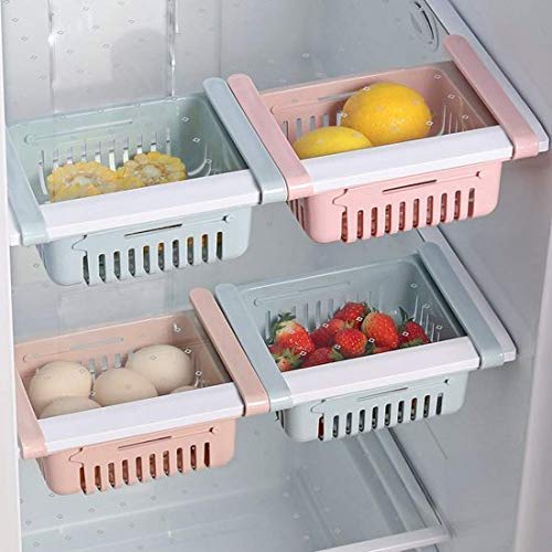 1 PC Adjustable Fridge Storage Basket Expandable Fridge Storage Rack Plastic Fridge Space Saver Food Organizer Tray Refrigerator Pull out Drawers