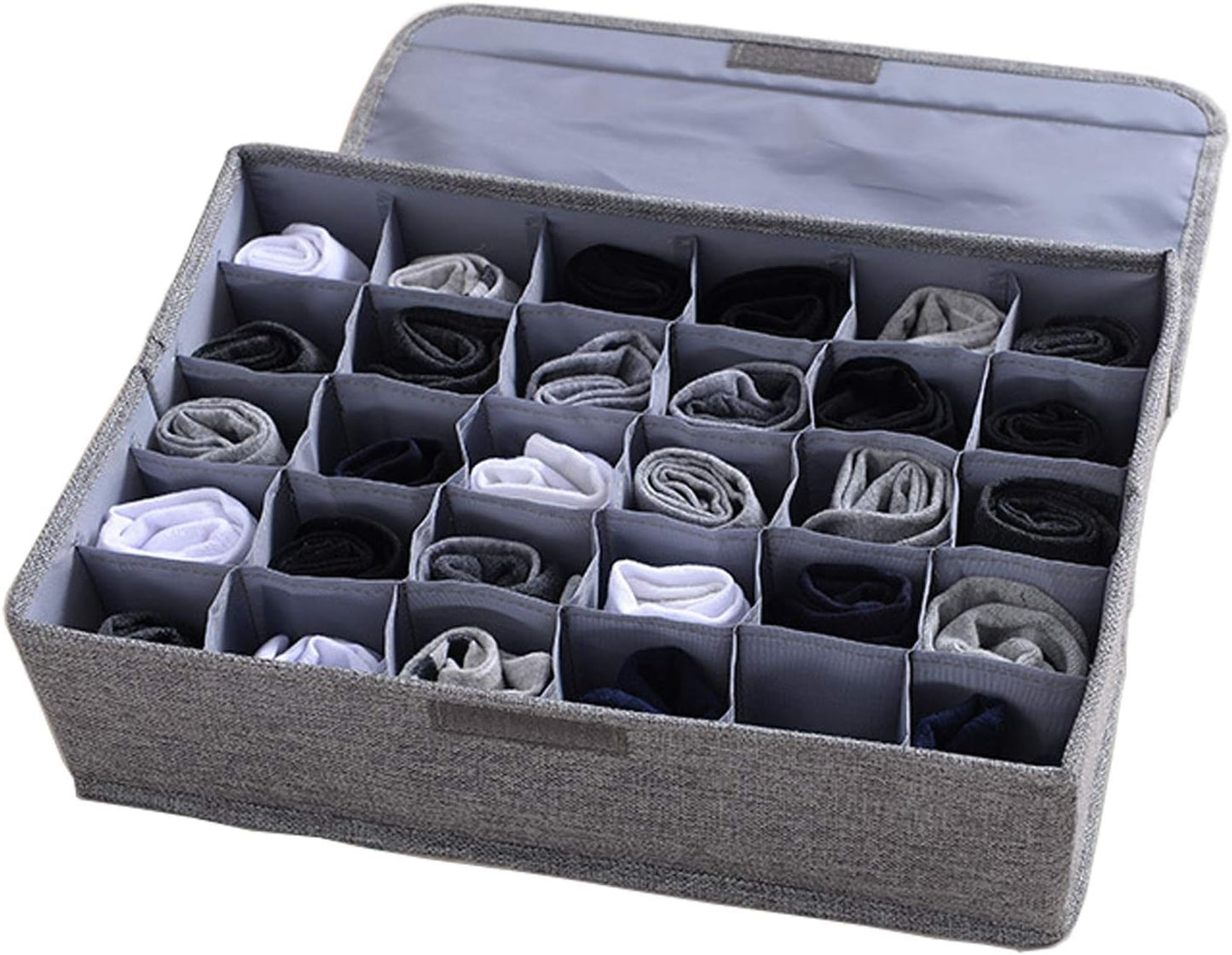 Underwear Socks Storage Organizer with Lids Foldable Closet Drawer Divider 24 Cells, Storage Box.