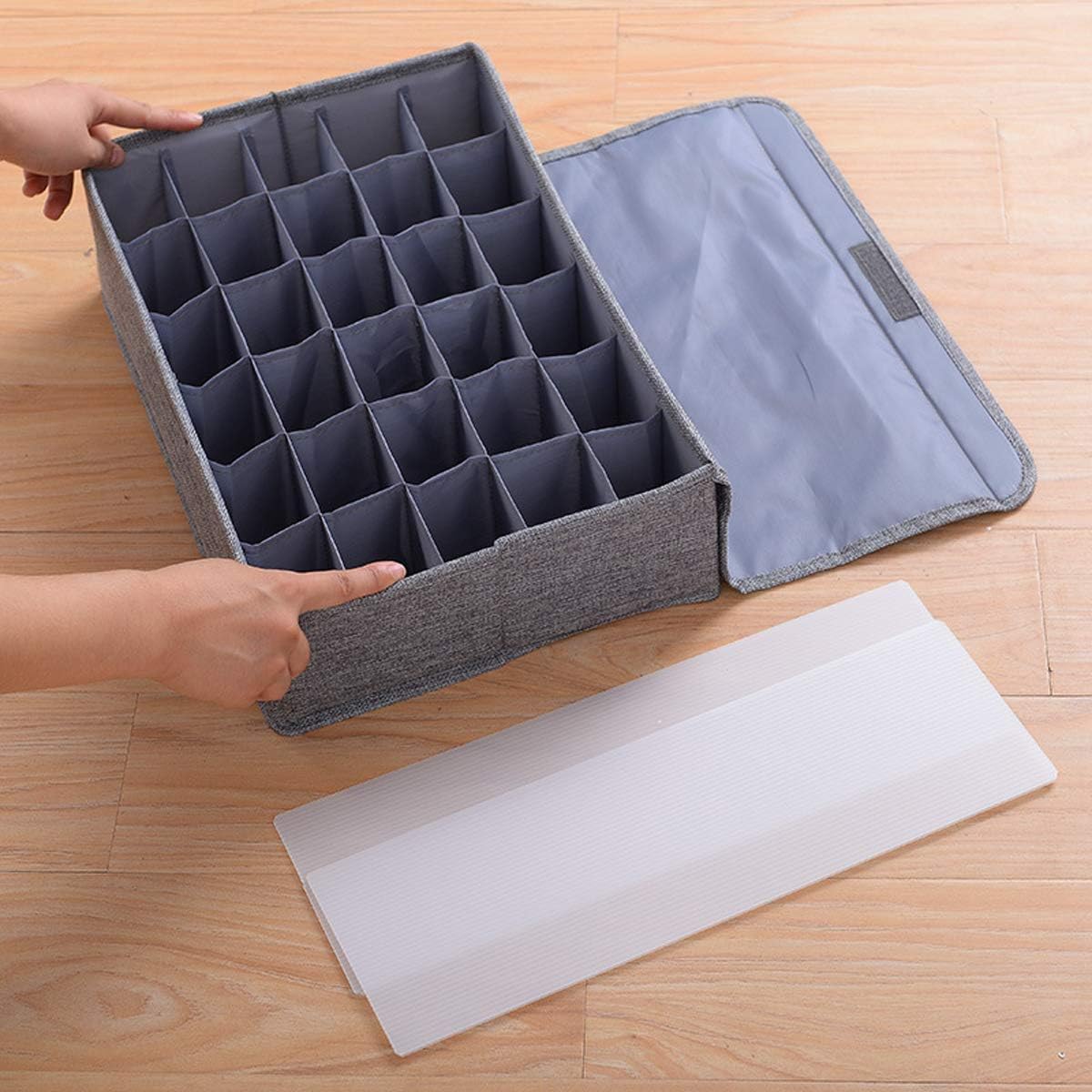 Underwear Socks Storage Organizer with Lids Foldable Closet Drawer Divider 24 Cells, Storage Box.