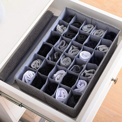 Underwear Socks Storage Organizer with Lids Foldable Closet Drawer Divider 24 Cells, Storage Box.