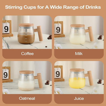 Wooden Design Automatic Self-Stirring Coffee Mug – One Click Electric Mixing Glass Cup