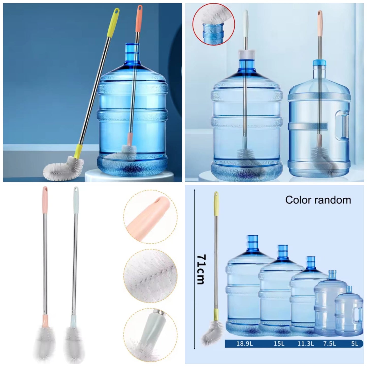 Bottle Brush for 19L Jug, 11 and 19L Water Bottle Cleaning Brush, Long Handle Bucket Brush, 64cm Curved Cleaning Brushes with Stainless Steel Handle for Large