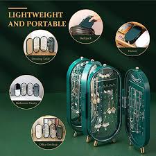 Foldable Jewelry Organizer With Mirror Earrings and Necklace Hanging Holder Beautiful Dustproof Display Jewellery Box