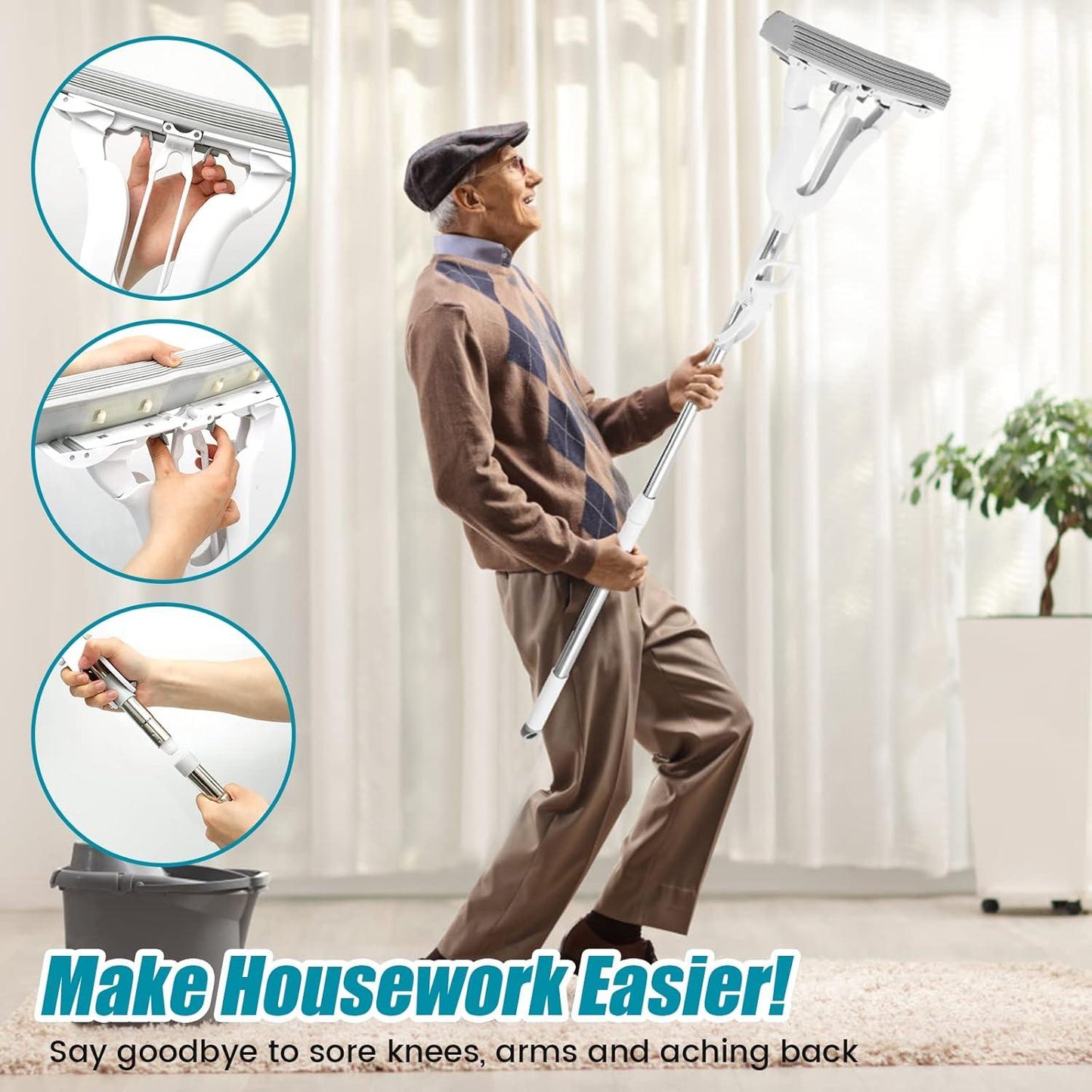 Adjustable Squeeze Water Floor Cleaning Magic Sponge Mop