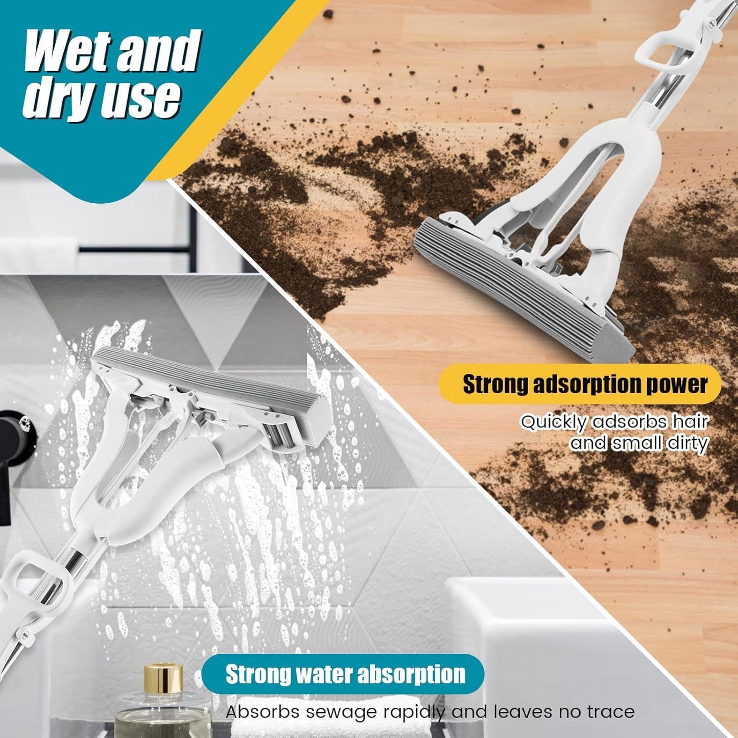 Adjustable Squeeze Water Floor Cleaning Magic Sponge Mop