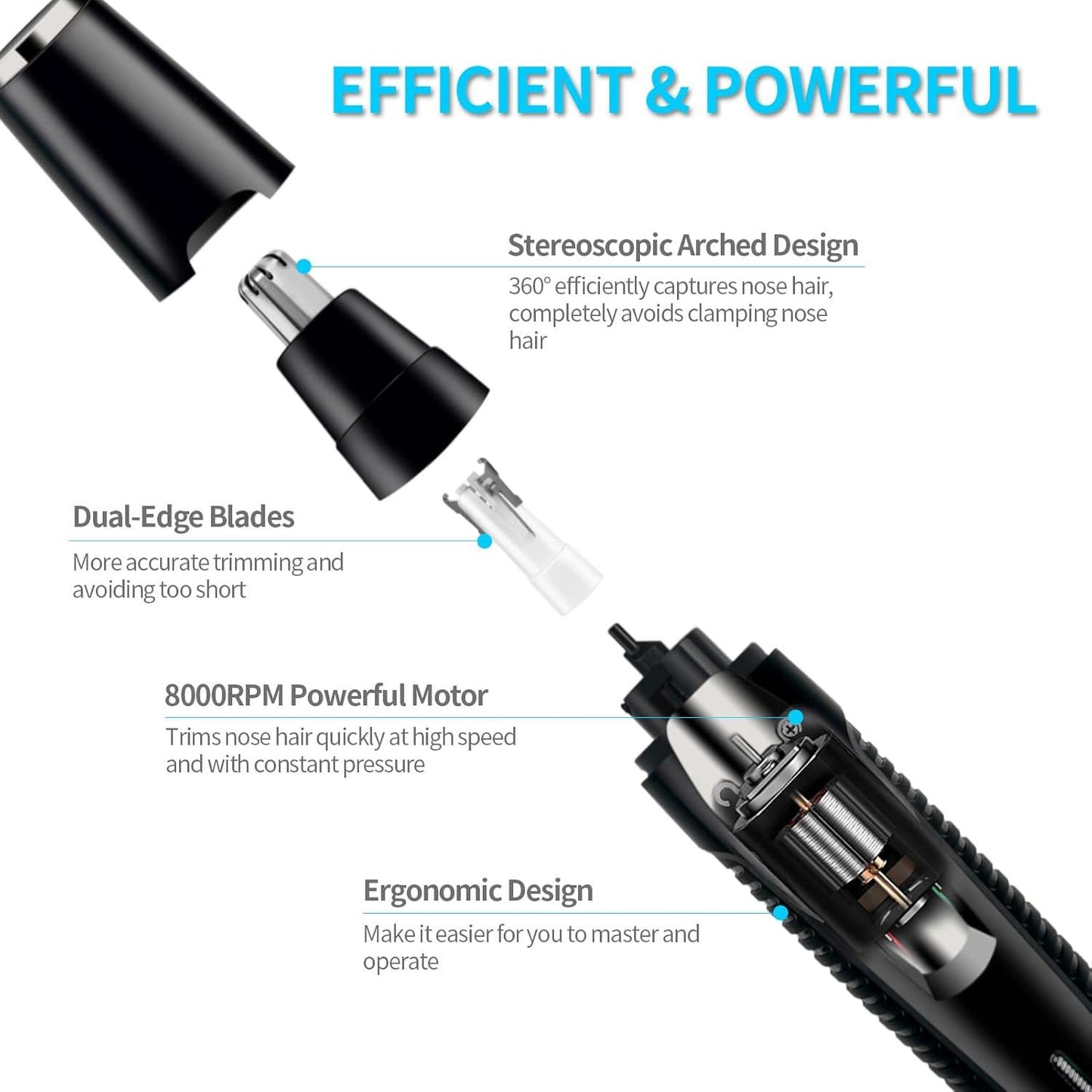 Ear Nose Hair Trimmer for Men Women USB Rechargeable Electric Facial Hair Trimmer with Dual-Edge Stainless Steel Blades