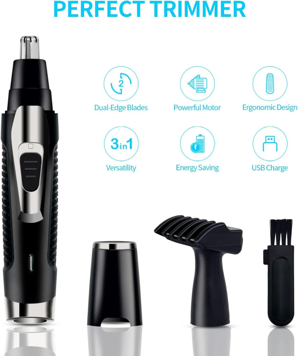 Ear Nose Hair Trimmer for Men Women USB Rechargeable Electric Facial Hair Trimmer with Dual-Edge Stainless Steel Blades