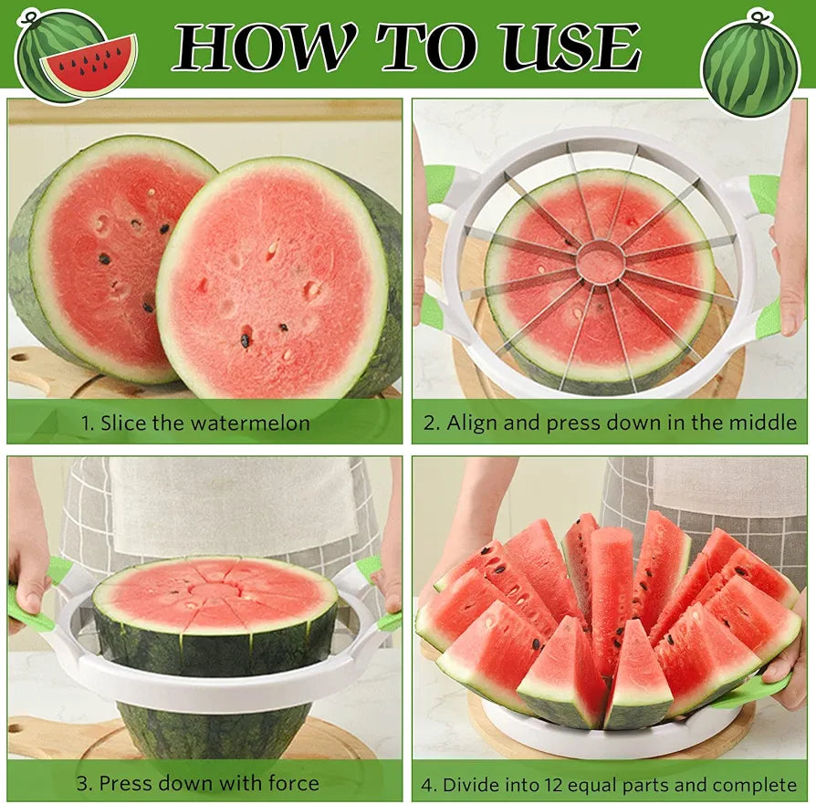 Watermelon Cutter Extra Large Watermelon Slicer, Melon Slicer Multifunctional Handheld Home Stainless Steel Round Fruit Divider Fruits Cutting Slicing