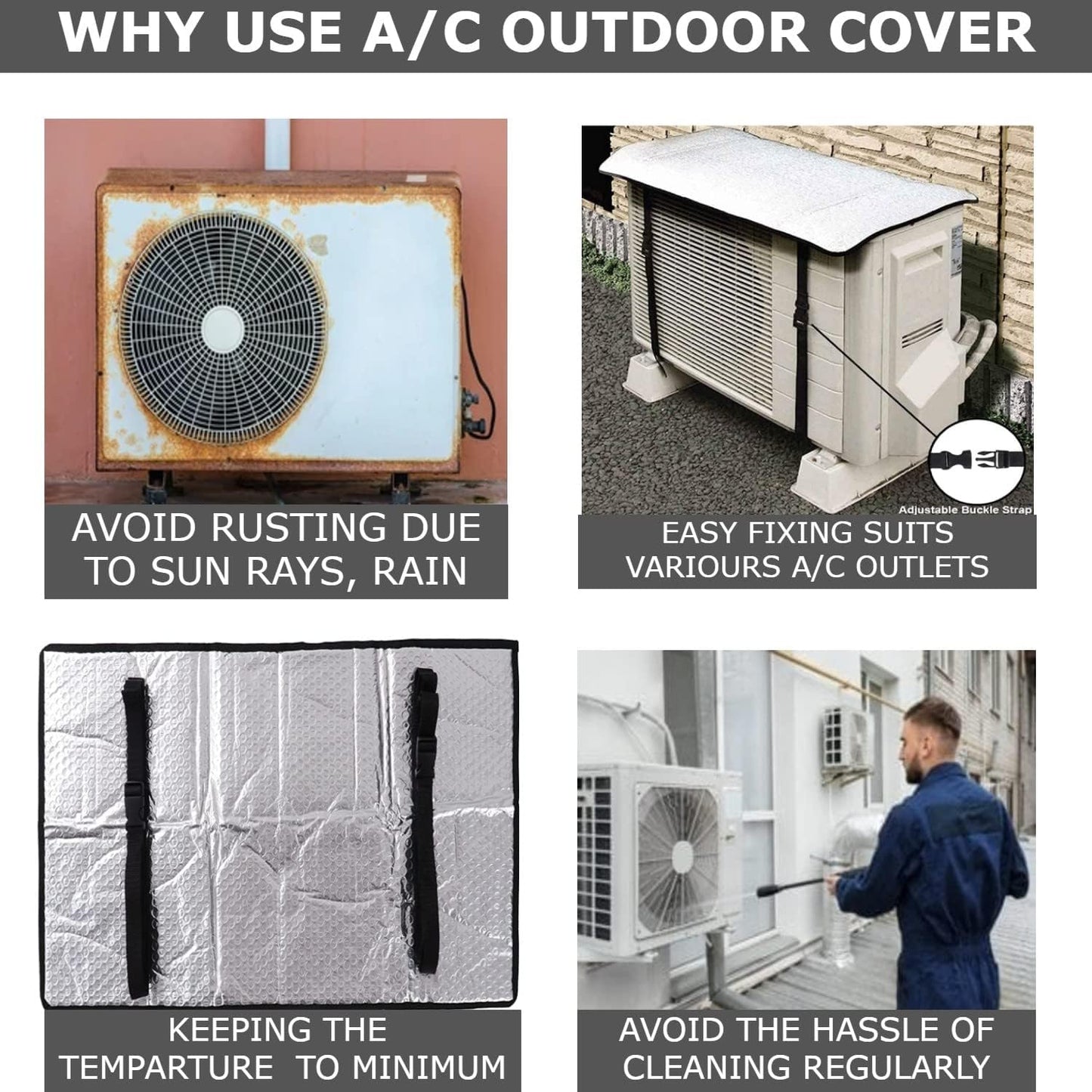 Ac Outdoor Unit Protector Heat Insulation Sunlight Shade Protector from Dust With Adjustable Buckle Rain Cover Air Conditioner Cover