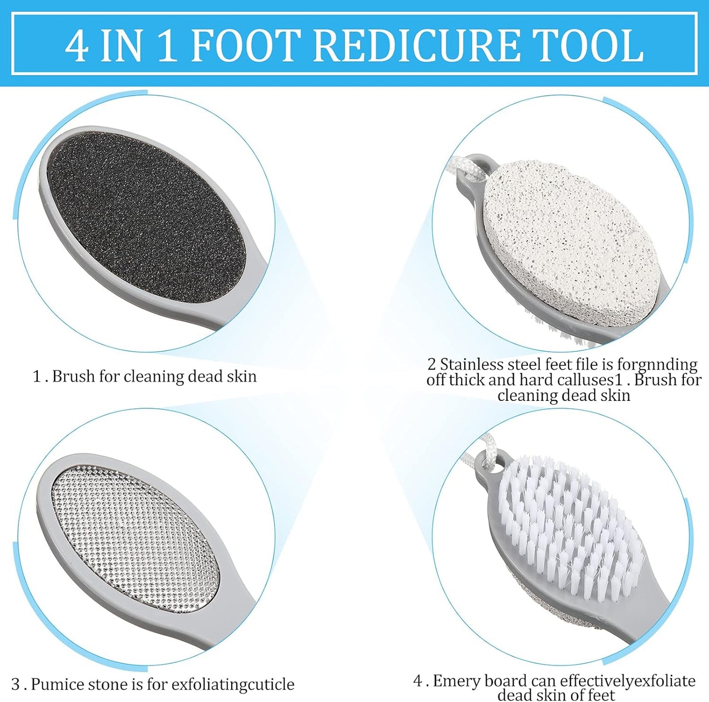 4 in 1 Pedicure Tool Callus Remover Brush – Complete Foot Care Solution