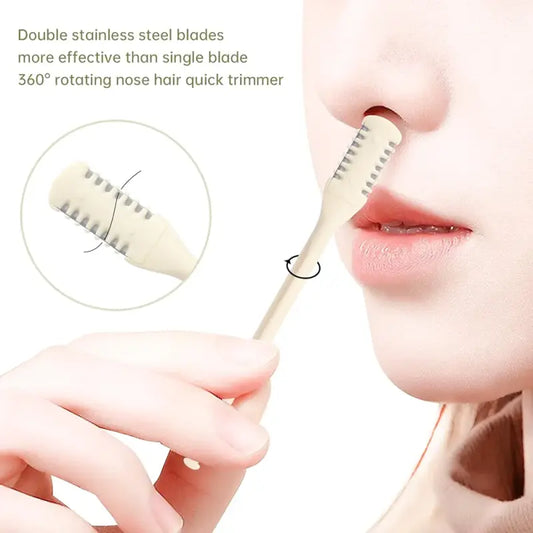 2 Pcs Nasal Manual Nose Hair Trimmer Set 360 Rotating Safe Painless Nasal Hair Remover