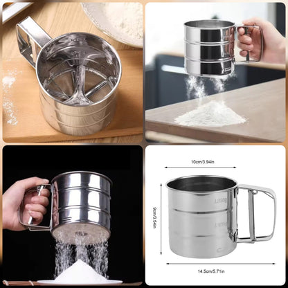 Stainless Steel Mesh Net Flour Sifting Powder Sifter Sieve Strainer Cake Baking Decorator Kitchen