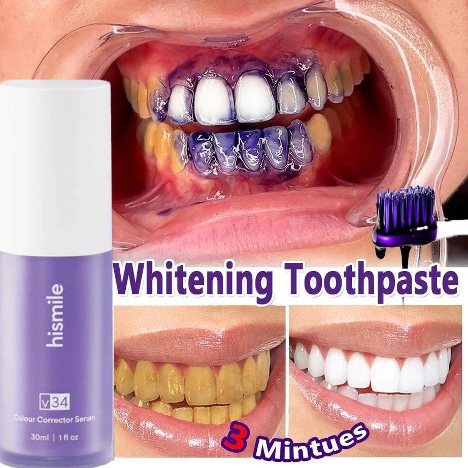 Hismile V34 Purple Whitening Toothpaste Remove Stains Reduce Yellowing Care For Teeth Gums Fresh Breath Brightening Teeth