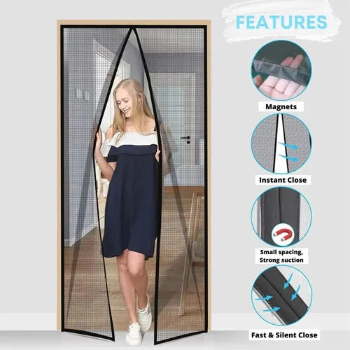 Magic Mesh Deluxe Hands Free Magnetic Screen Door Mesh Curtain Keeps Bugs Out