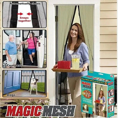 Magic Mesh Deluxe Hands Free Magnetic Screen Door Mesh Curtain Keeps Bugs Out